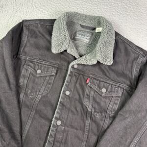 Levi's Denim Jacket Mens XL Black Trucker Sherpa Lined Heavyweight Jean Snap